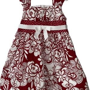 Bonnie Jean 3T Girls Red White Floral Polka Dot Bow Dress Easter Spring Party